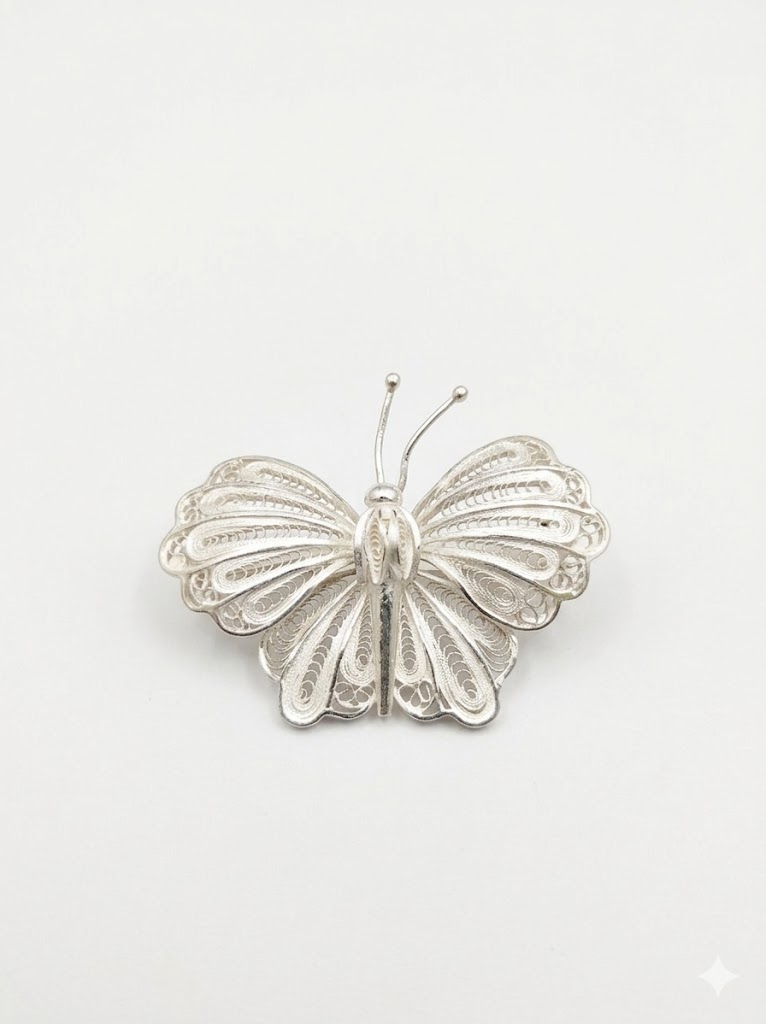 Silver butterfly brooch — alternate view