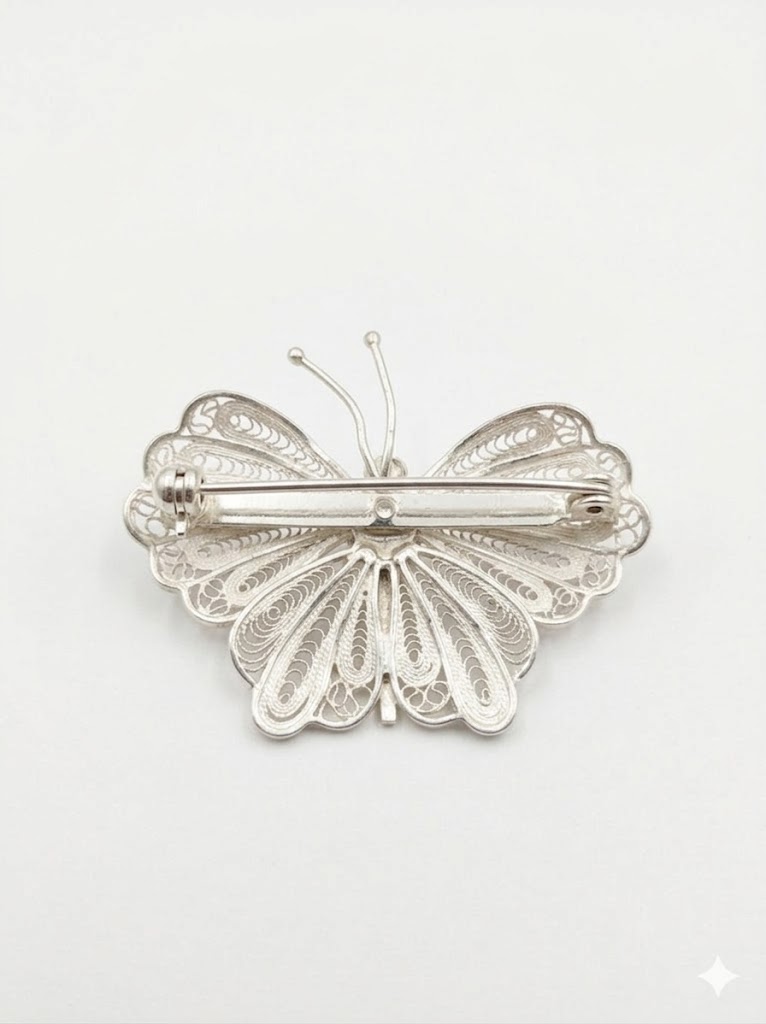 Silver butterfly brooch — detail variant
