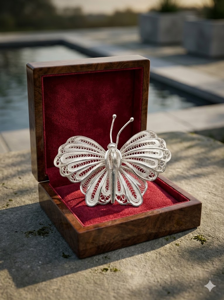 Silver butterfly brooch — full view